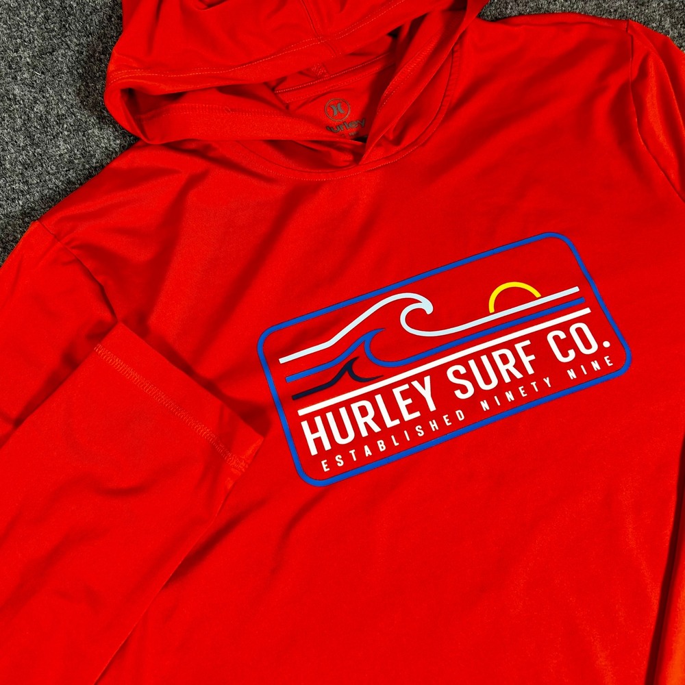 Hurley Surf Co Mens Orange Long Sleeve Hooded Sun Shirt Graphic Hoodie L